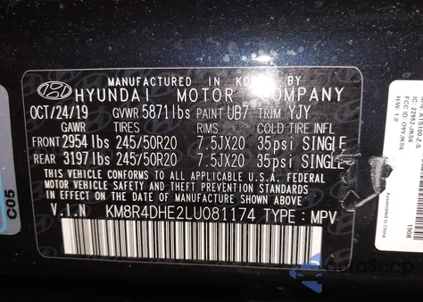 2020 Hyundai Palisade Sel из США, поврежденный, VIN KM8R4DHE2LU081174